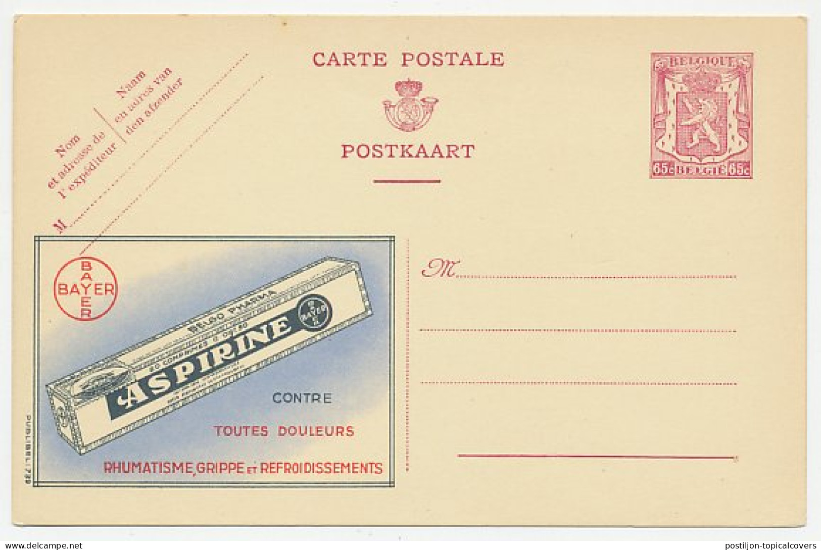 Publibel - Postal Stationery Belgium 1946 Aspirine - Bayer - Pharmacie