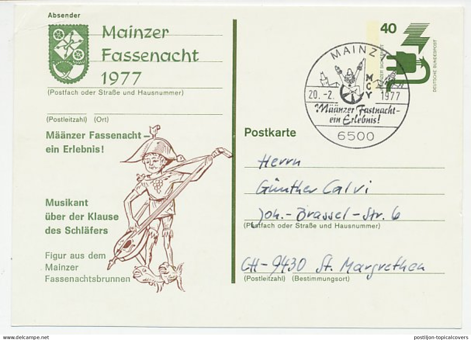 Postal Stationery / Postmark Germany 1977 Mainzer Fassenacht - Carnaval