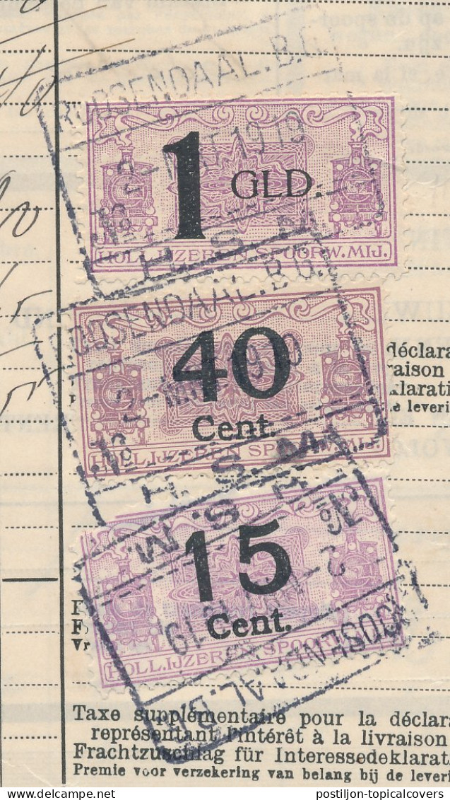 Vrachtbrief / Spoorwegzegel H.IJ.S.M. Roosendaal - Belgie 1919 - Ohne Zuordnung