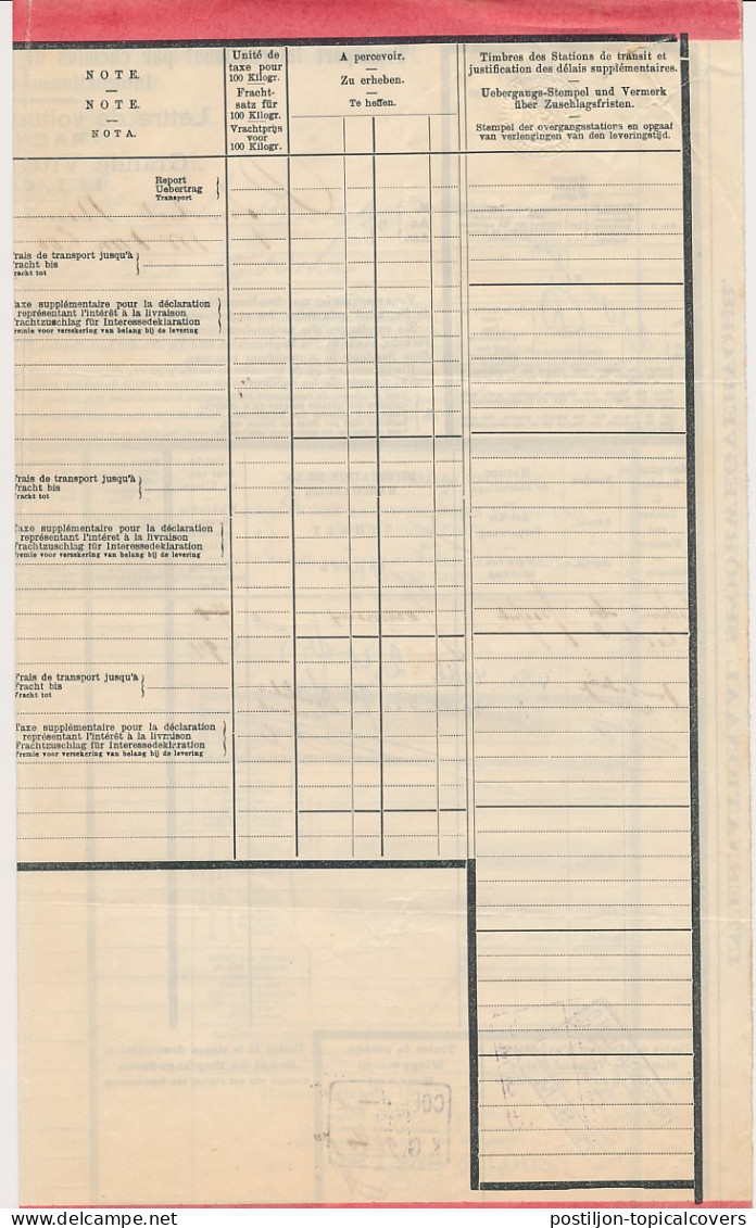 Vrachtbrief / Spoorwegzegel H.IJ.S.M. Roosendaal - Belgie 1919 - Ohne Zuordnung