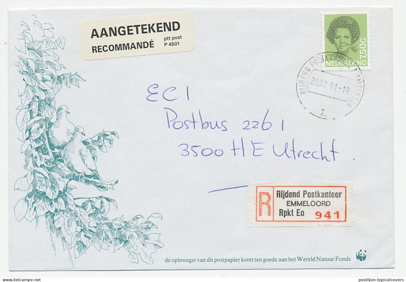 Em. Beatrix Aangetekend Emmeloord Rijdend Postkantoor 1991 - Ohne Zuordnung