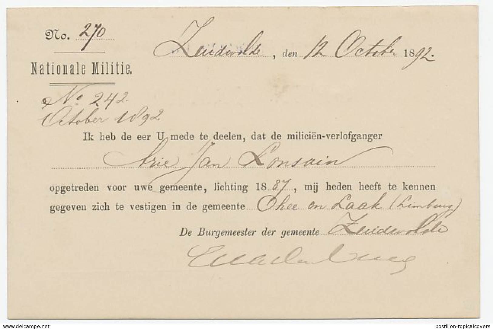 Naamstempel Zuidwolde (Dr ) 1892 - Briefe U. Dokumente