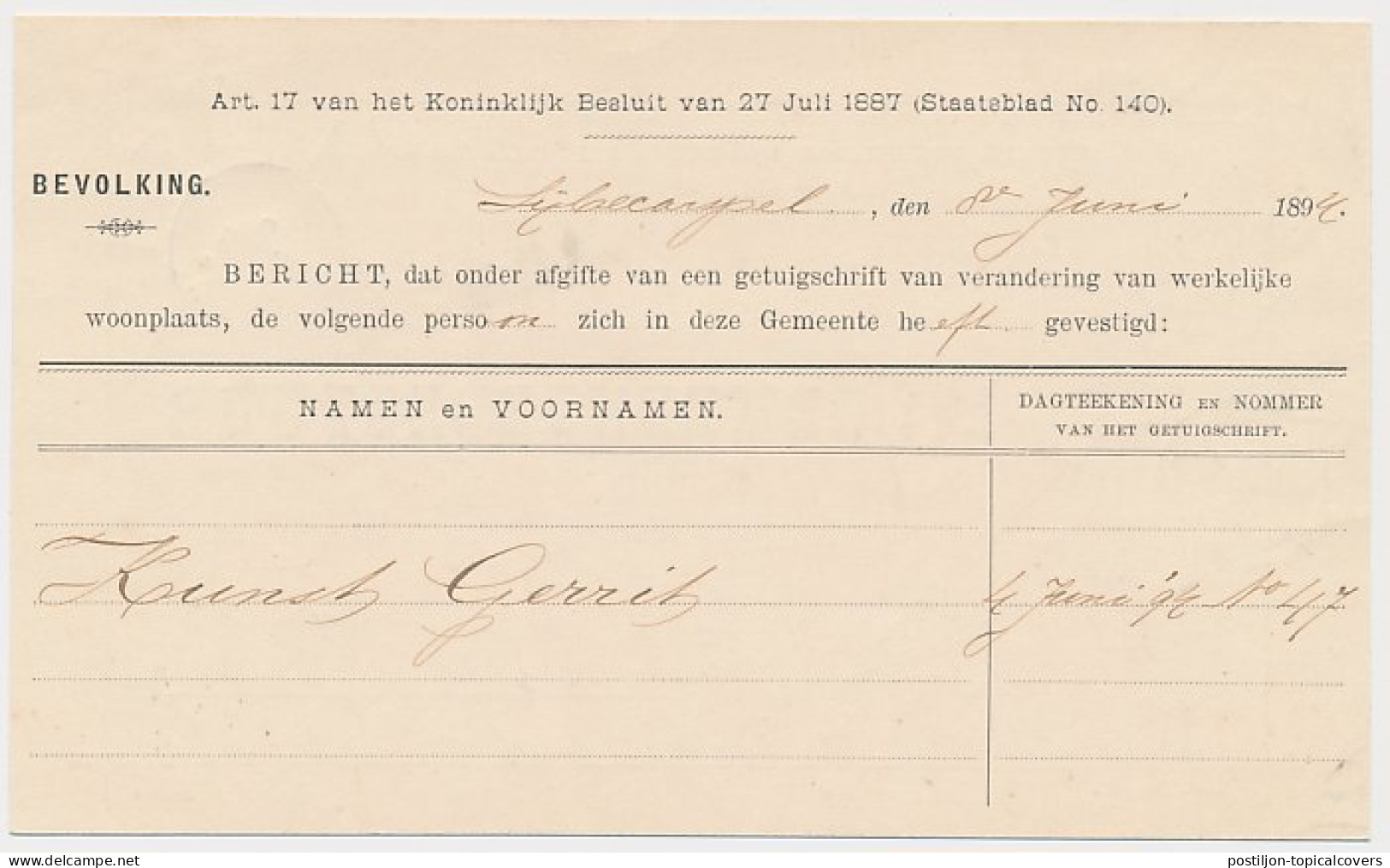 Kleinrondstempel Benningbroek 1894 - Non Classés