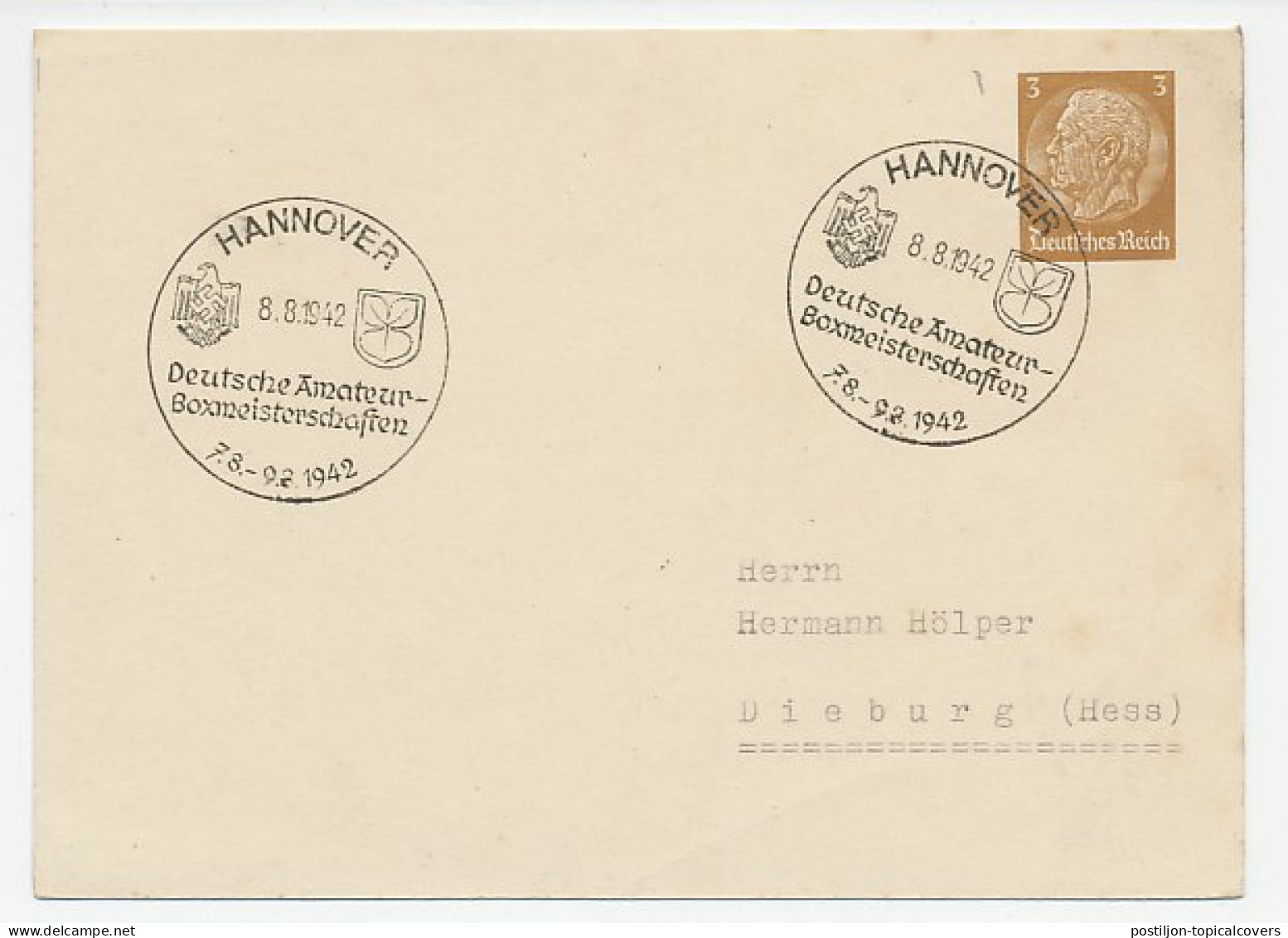 Card / Postmark Germany 1942 Boxing Championships - Autres & Non Classés