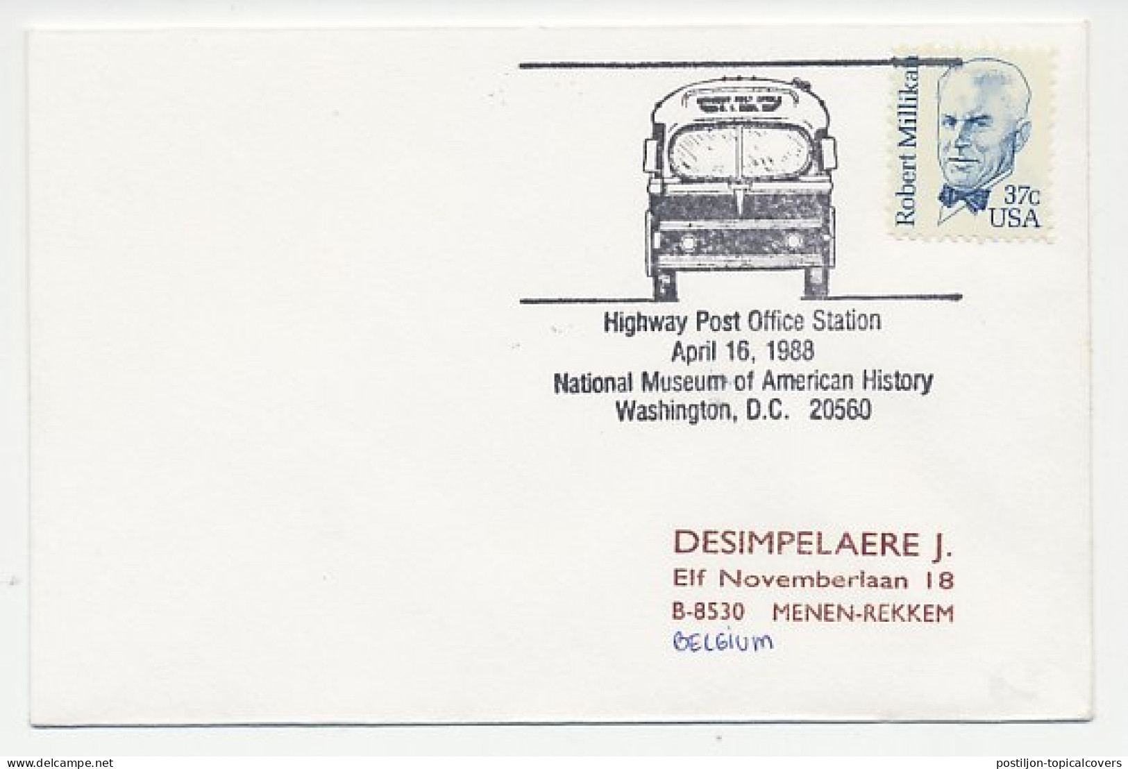 Cover / Postmark USA 1988 Bus - Highway Post Office Station - Autres & Non Classés
