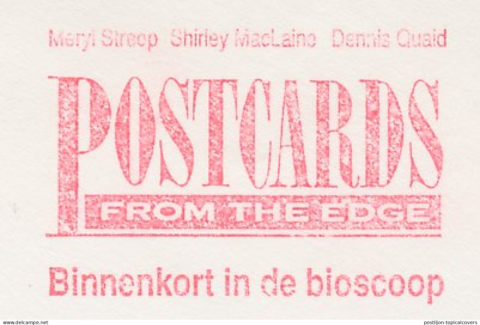 Meter Cover Netherlands 1990 Postcards From The Edge - Movie - Cinema