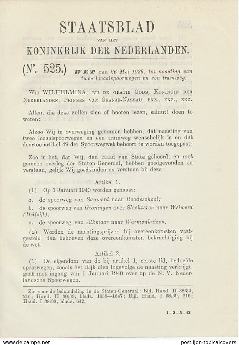 Staatsblad 1939 : Naasting Enige Locaalspoorwegen - Historische Dokumente