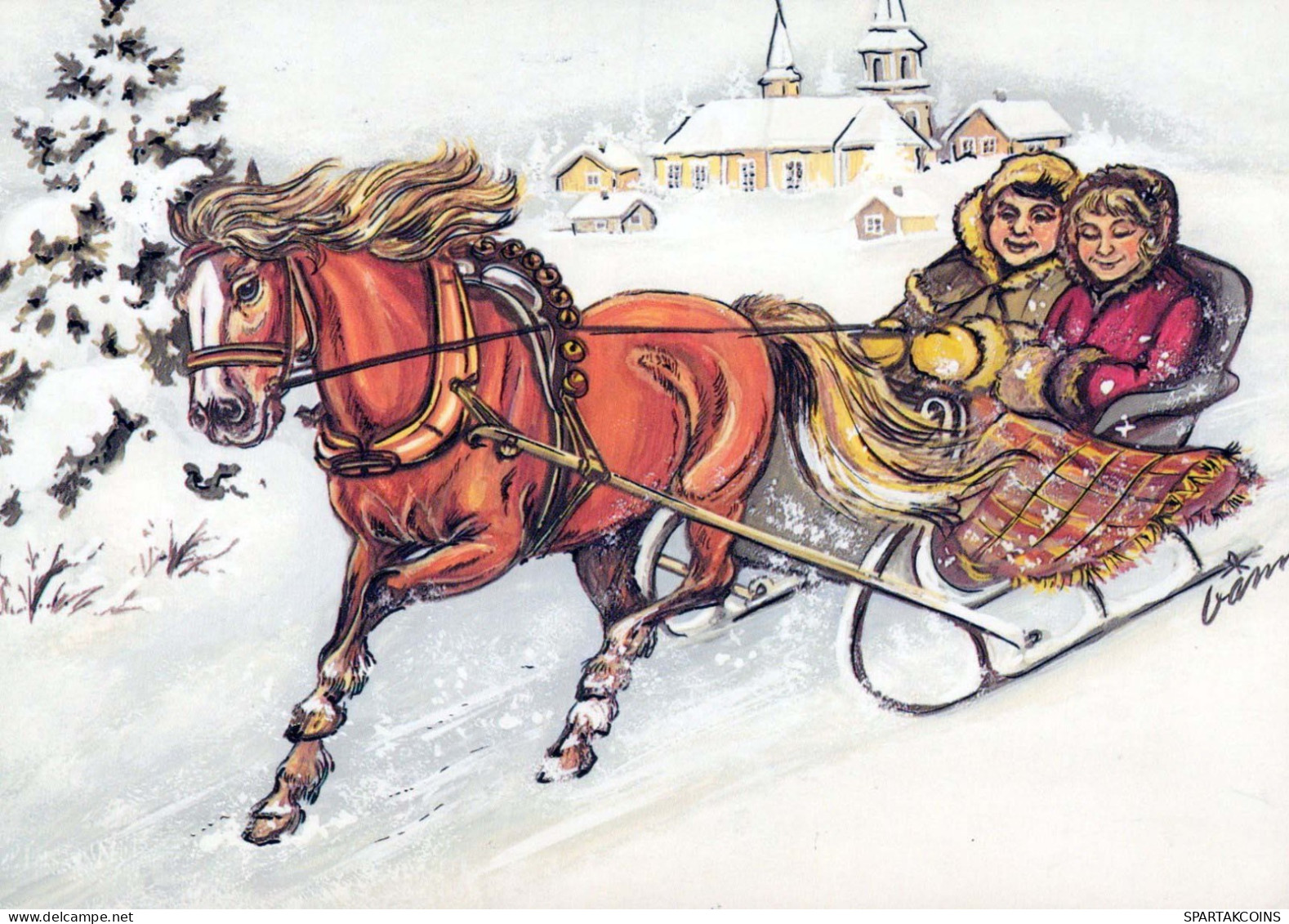 Buon Anno Natale CAVALLO Vintage Cartolina CPSM #PBM430.IT - Nouvel An
