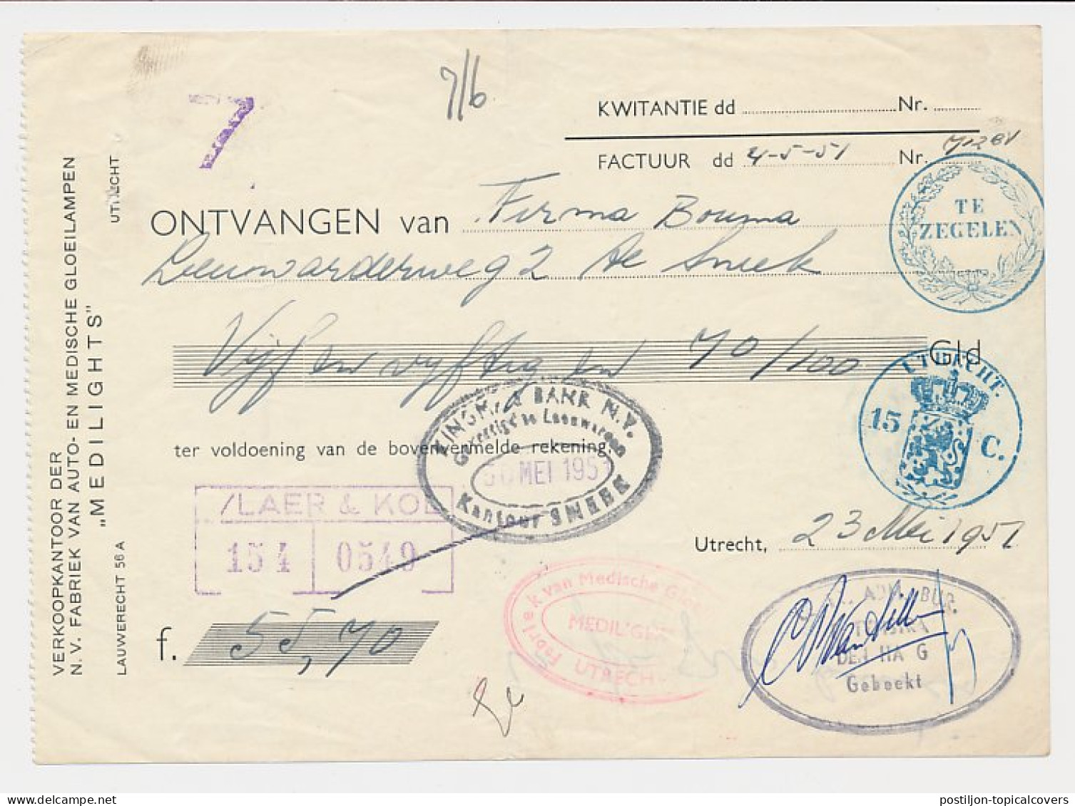 Fiscaal / Revenue - 15 C. Utrecht - 1951 - Revenue Stamps