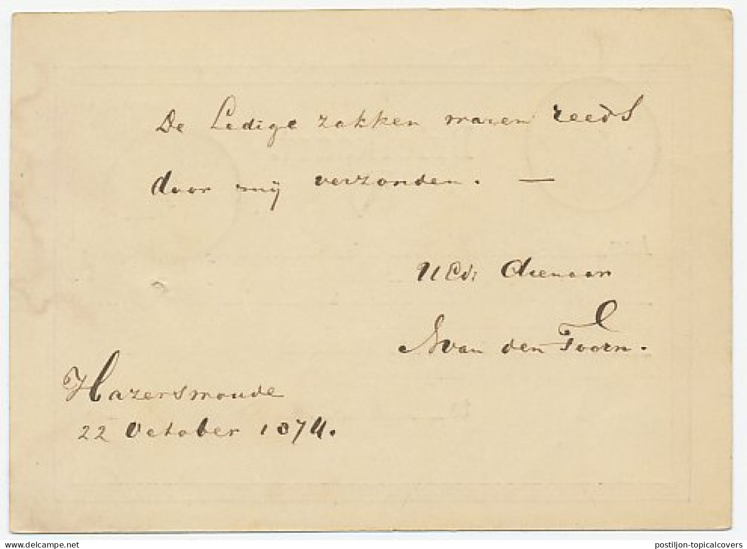 Naamstempel Hazerswoude 1874 - Lettres & Documents