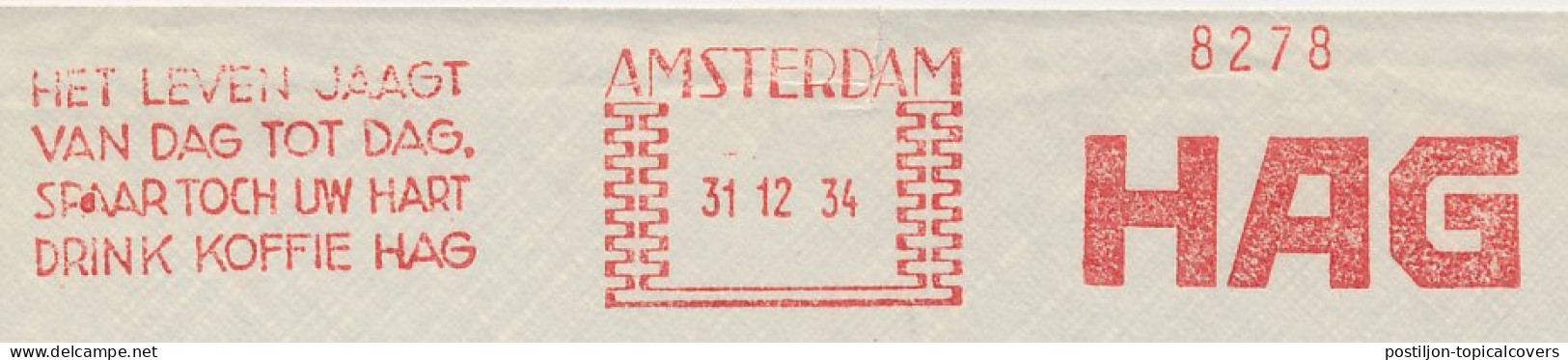 Meter Cover Netherlands 1934 Coffee - Hag - Amsterdam - Autres & Non Classés