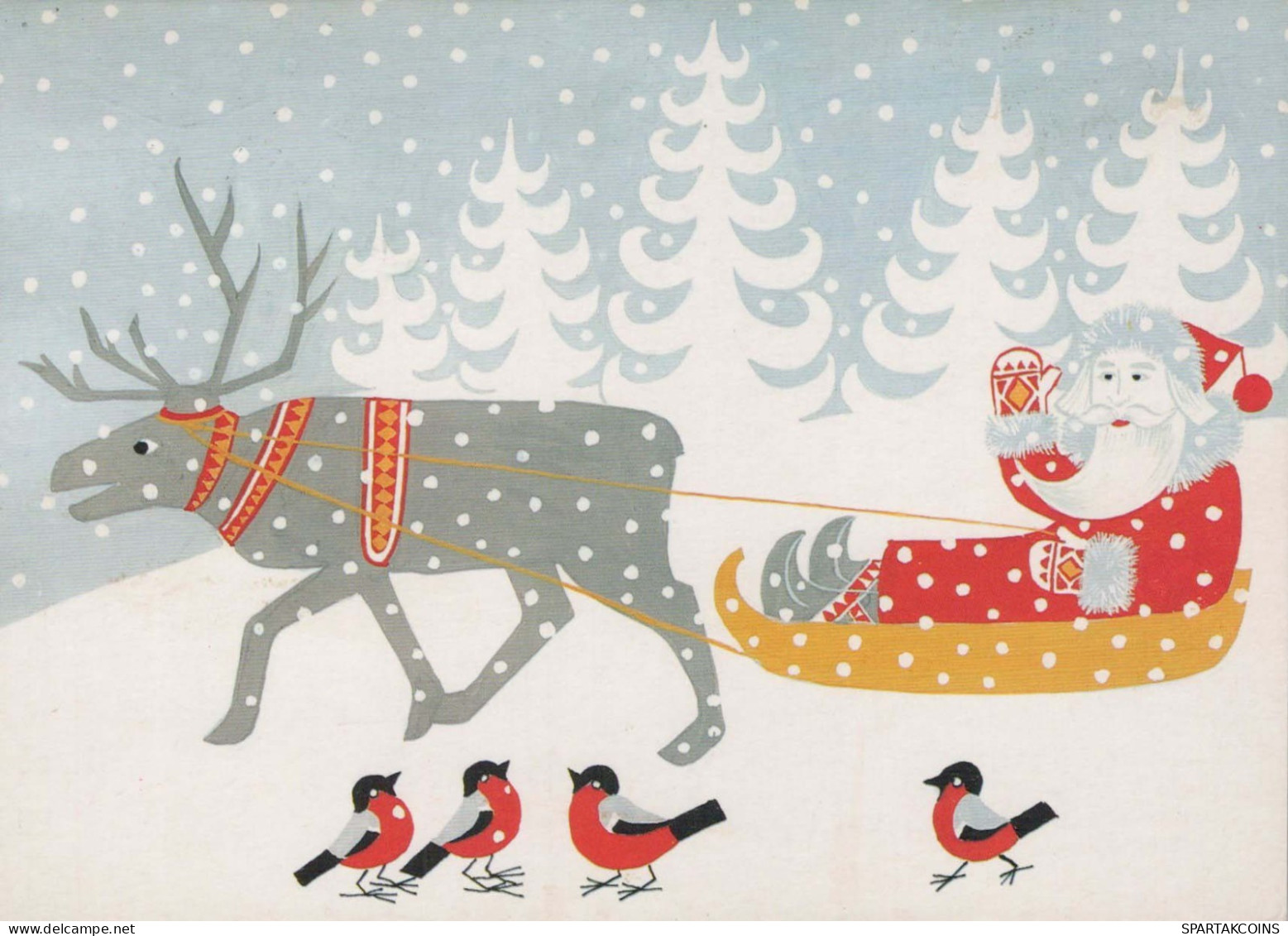 BABBO NATALE Buon Anno Natale CERVO Vintage Cartolina CPSM #PBB215.IT - Santa Claus