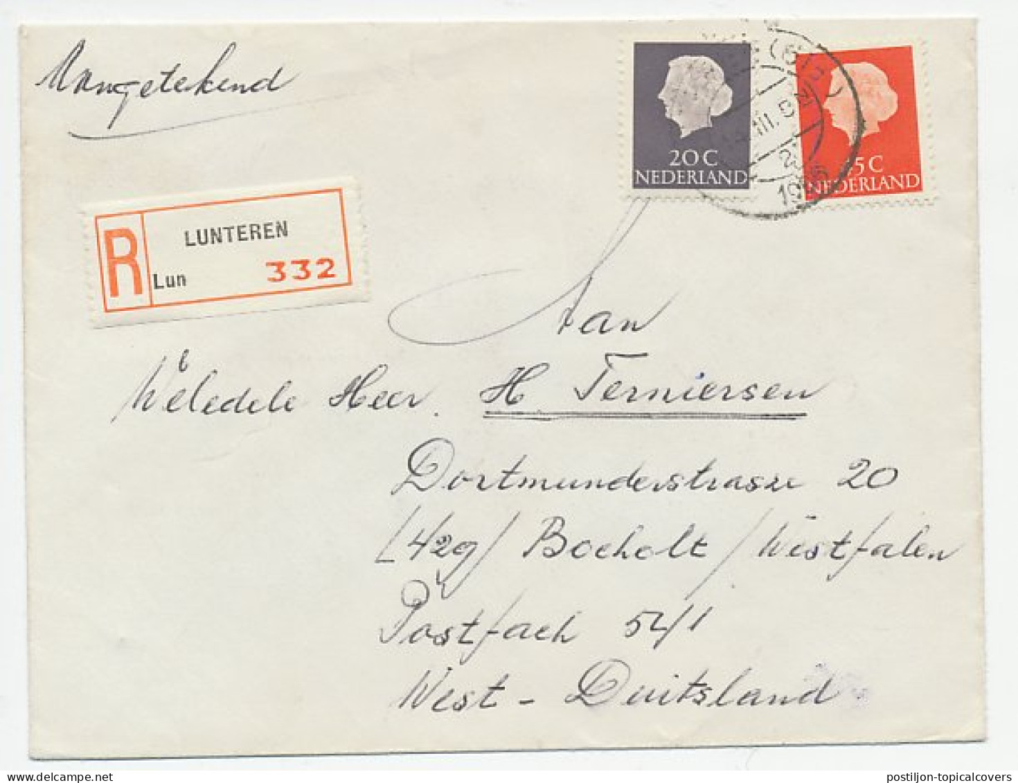 Em. Juliana Aangetekend Lunteren - Duitsland 1966 - Ohne Zuordnung