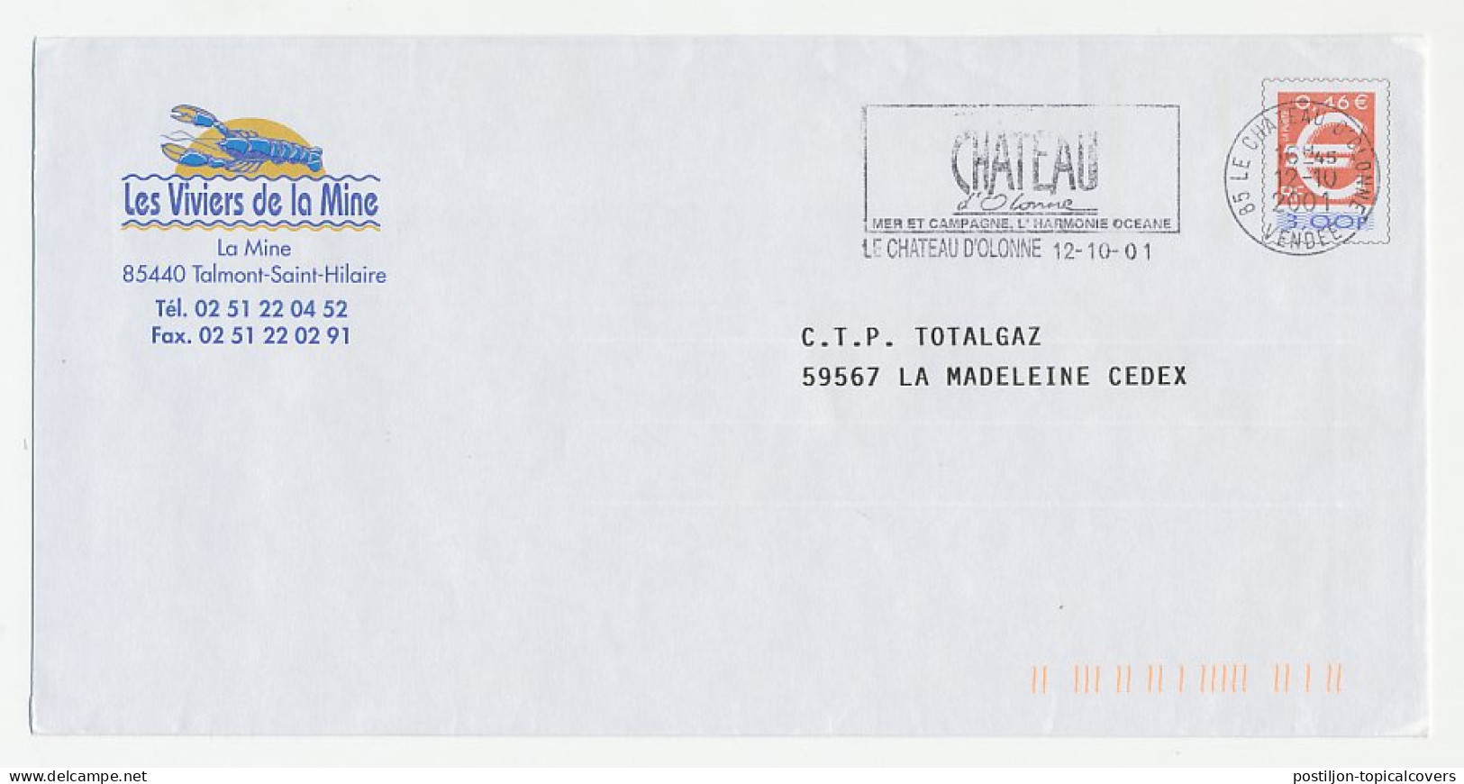 Postal Stationery / PAP France 2001 Lobster - Vie Marine