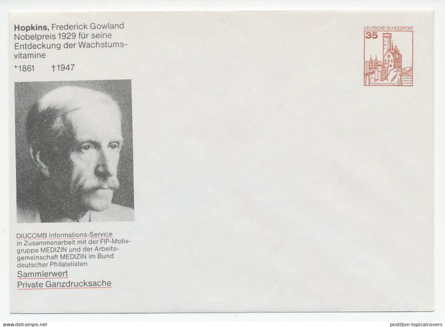 Postal Stationery Germany Frederick Gowland Hopkins - Vitamins - Andere & Zonder Classificatie