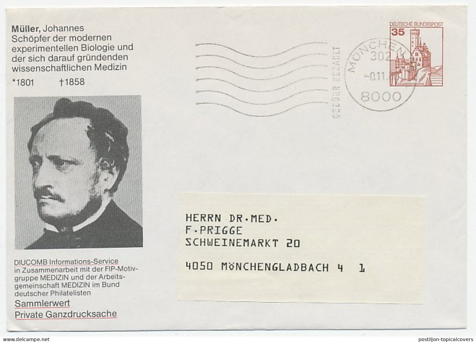 Postal Stationery Germany 1983 Johannes Muller - Biology - Medicine - Pharmazie