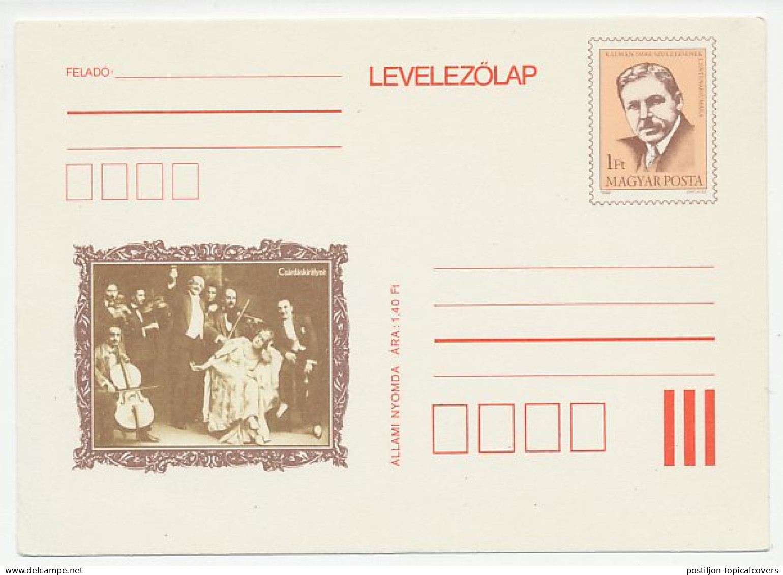 Postal Stationery Hungary 1982 Imre Kalman - Composer - Music