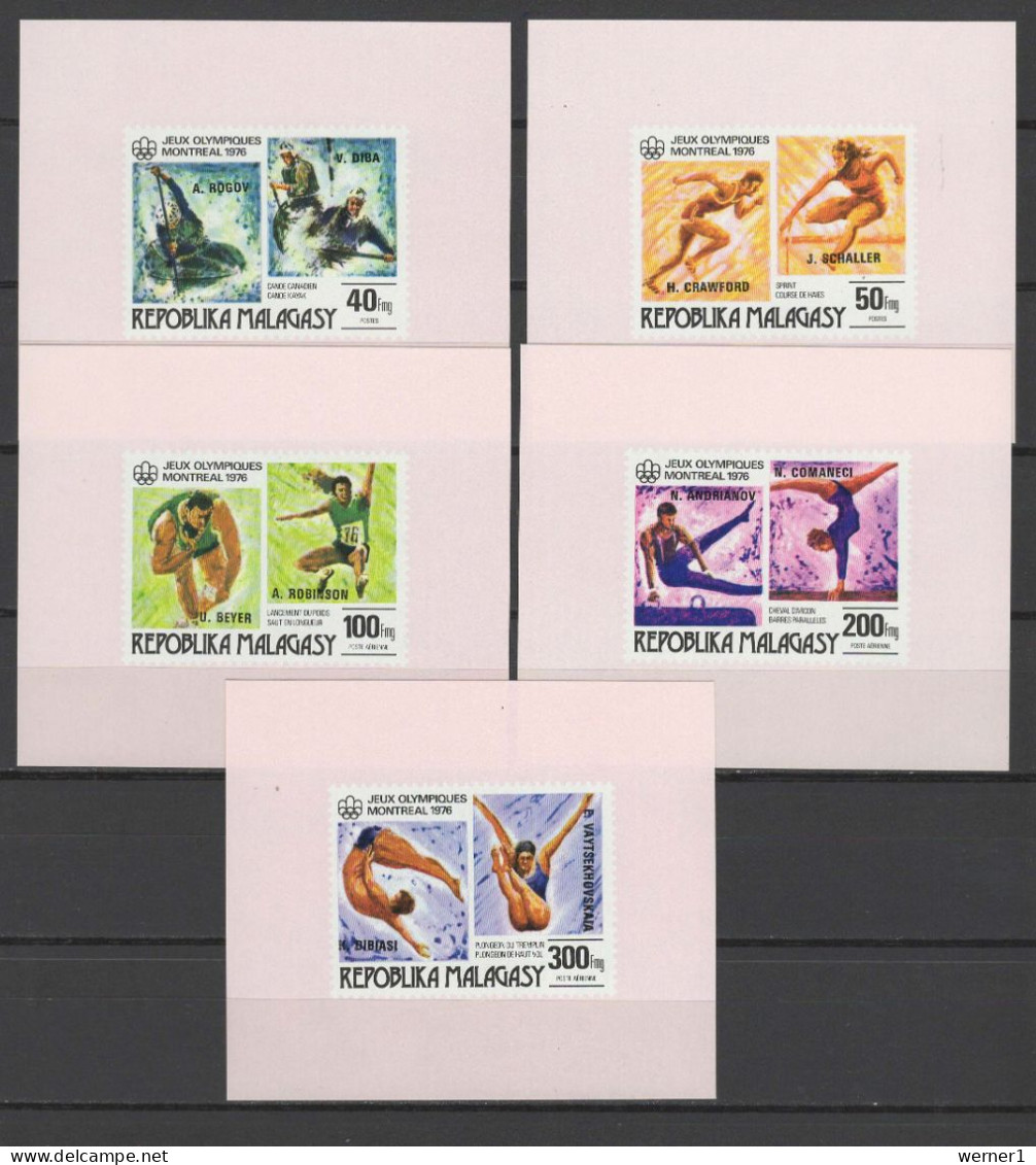 Malagasy - Madagascar 1976 Olympic Games Montreal, Swimming, Etc. Set Of 5 S/s Imperf. With Winners O/p MNH -scarce- - Sommer 1976: Montreal