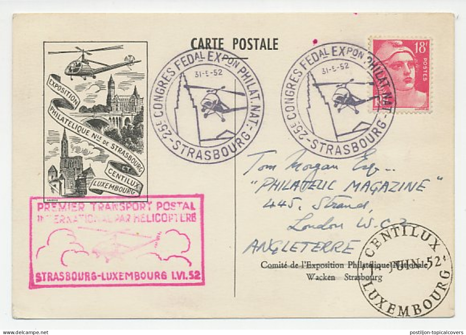Card / Postmark France 1952 Helicopter Mail - Andere & Zonder Classificatie