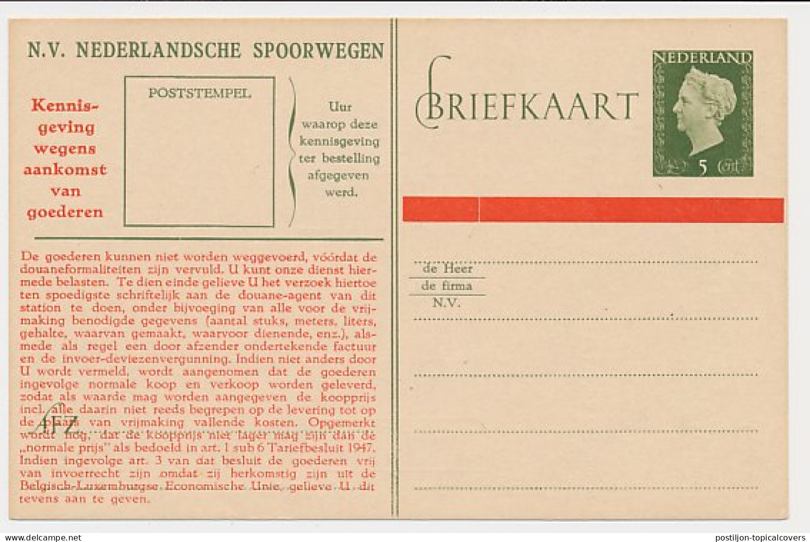 Spoorwegbriefkaart G. NS291a E - Entiers Postaux