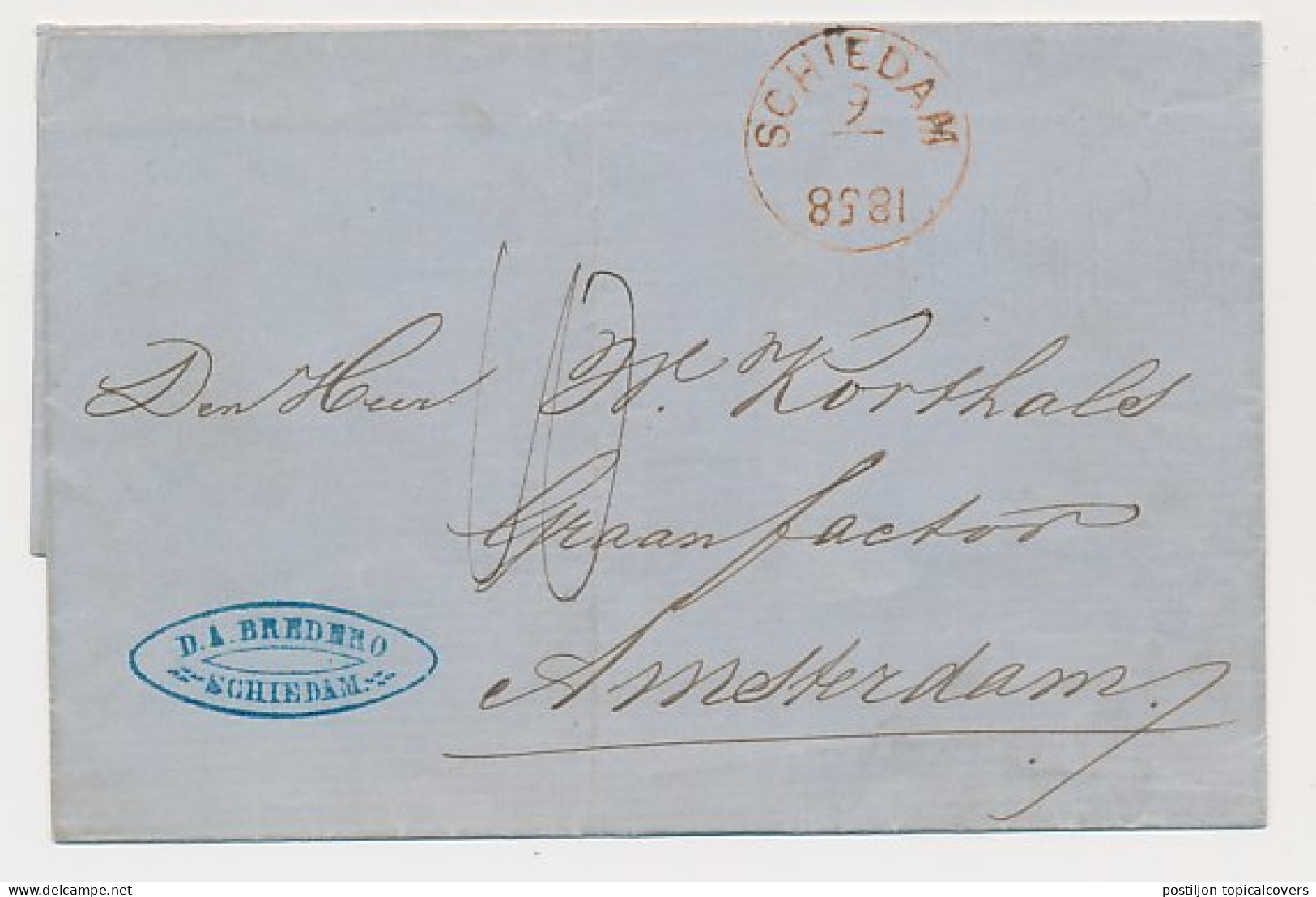 Schiedam - Amsterdam 1858 - Jaar Kopstaand - ...-1852 Prephilately