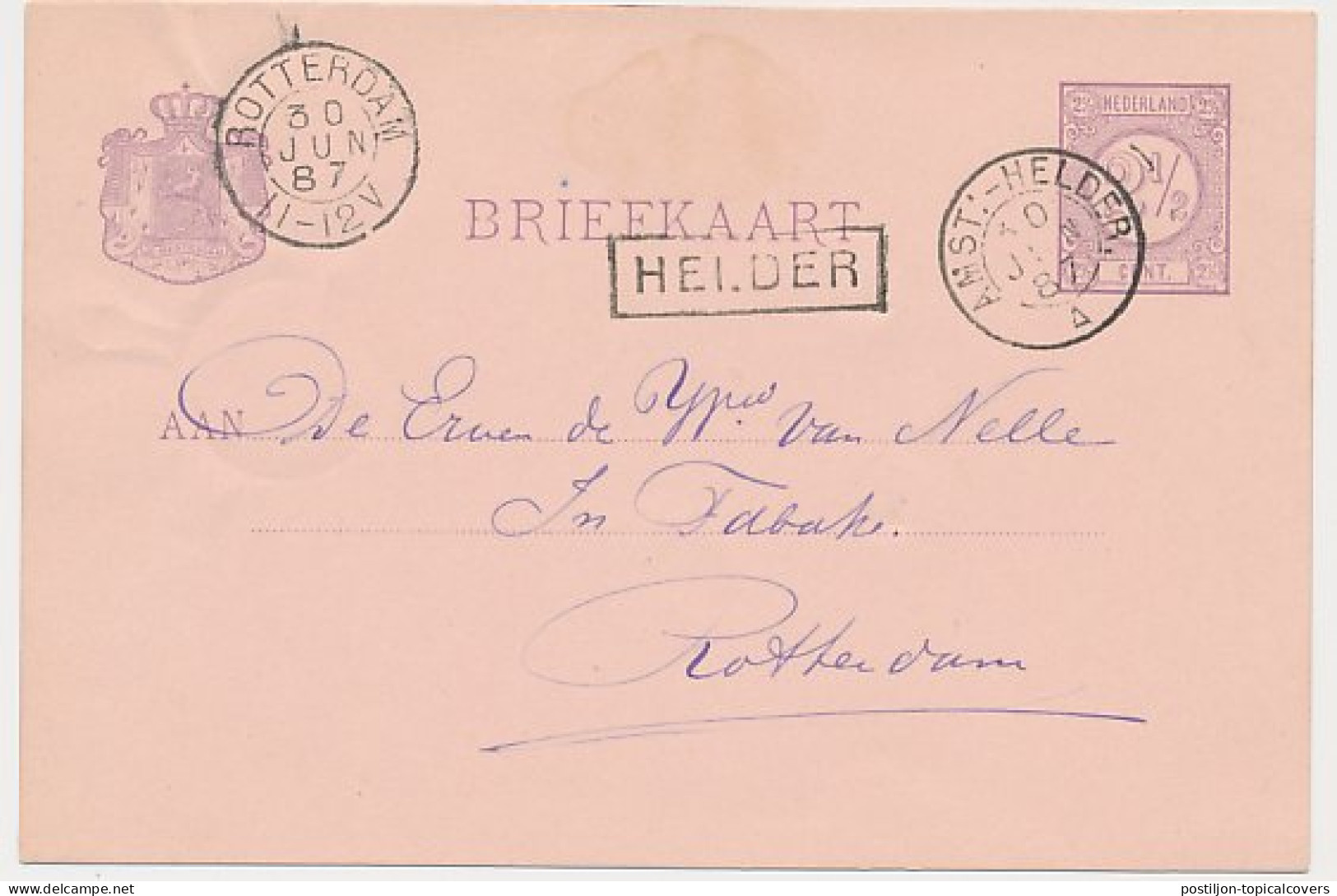 Trein Haltestempel Helder 1887 - Covers & Documents