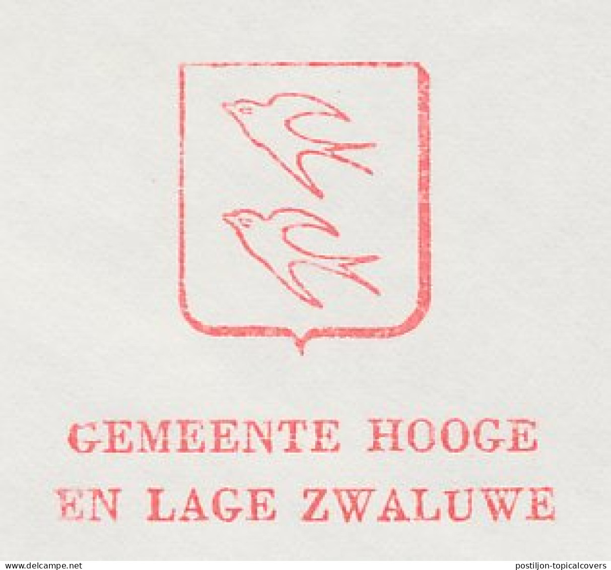 Meter Cover Netherlands 1980 Bird - Swallow - Municipal Coat Of Arms Hooge Zwaluwe - Sonstige & Ohne Zuordnung