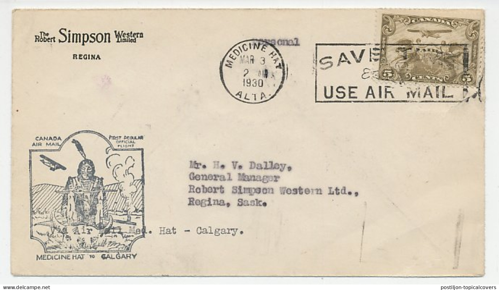 FFC / First Flight Cover Canada 1930 Indian  - Indiens D'Amérique