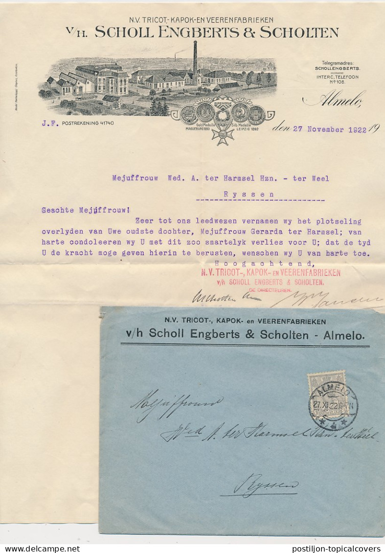 Envelop / Brief Almelo 1922 - Tricot- Kapok En Veerenfabriek - Pays-Bas