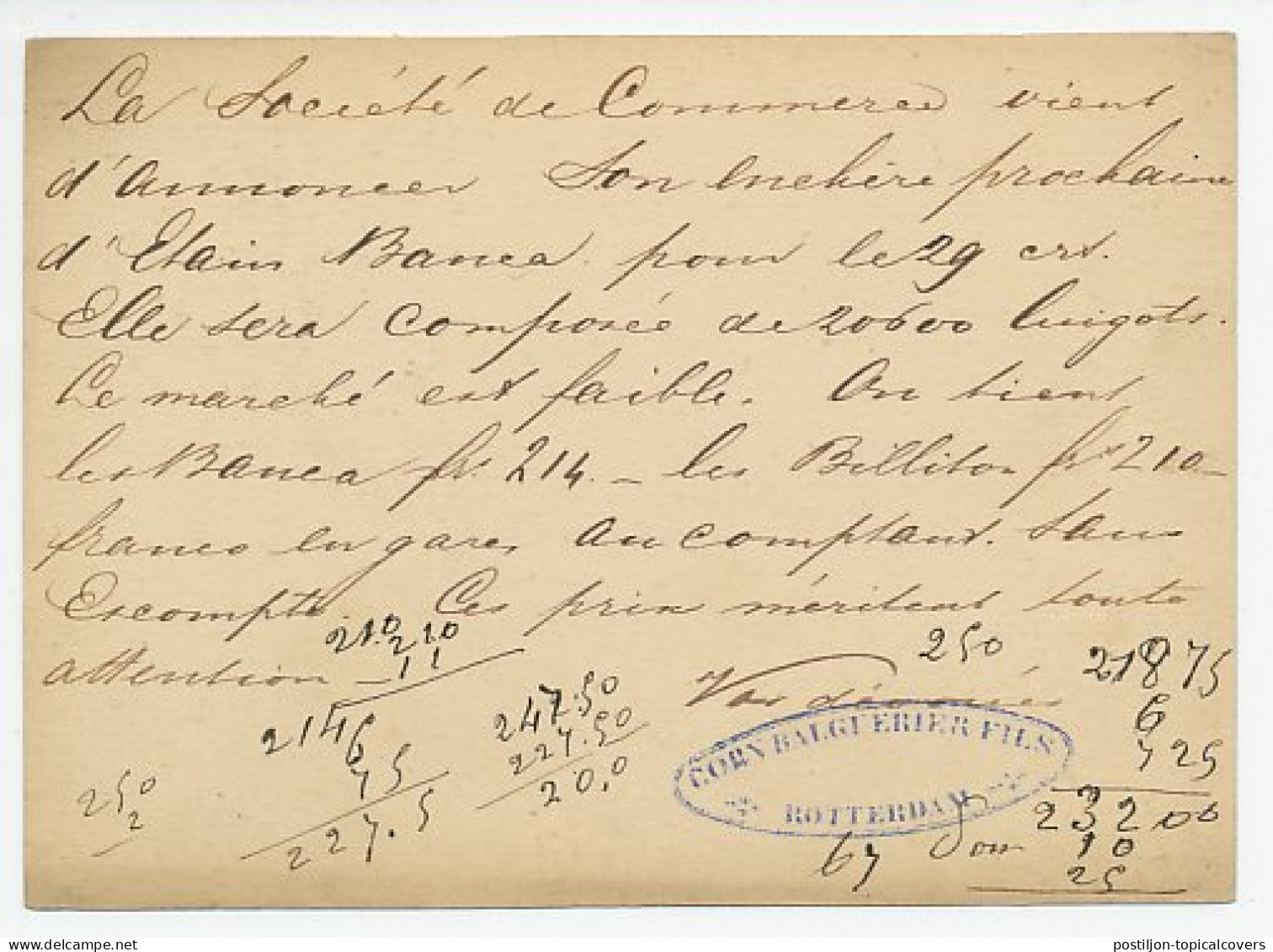 Briefkaart Rotterdam - Frankrijk 1880 - Trein- / Grensstempel - Covers & Documents