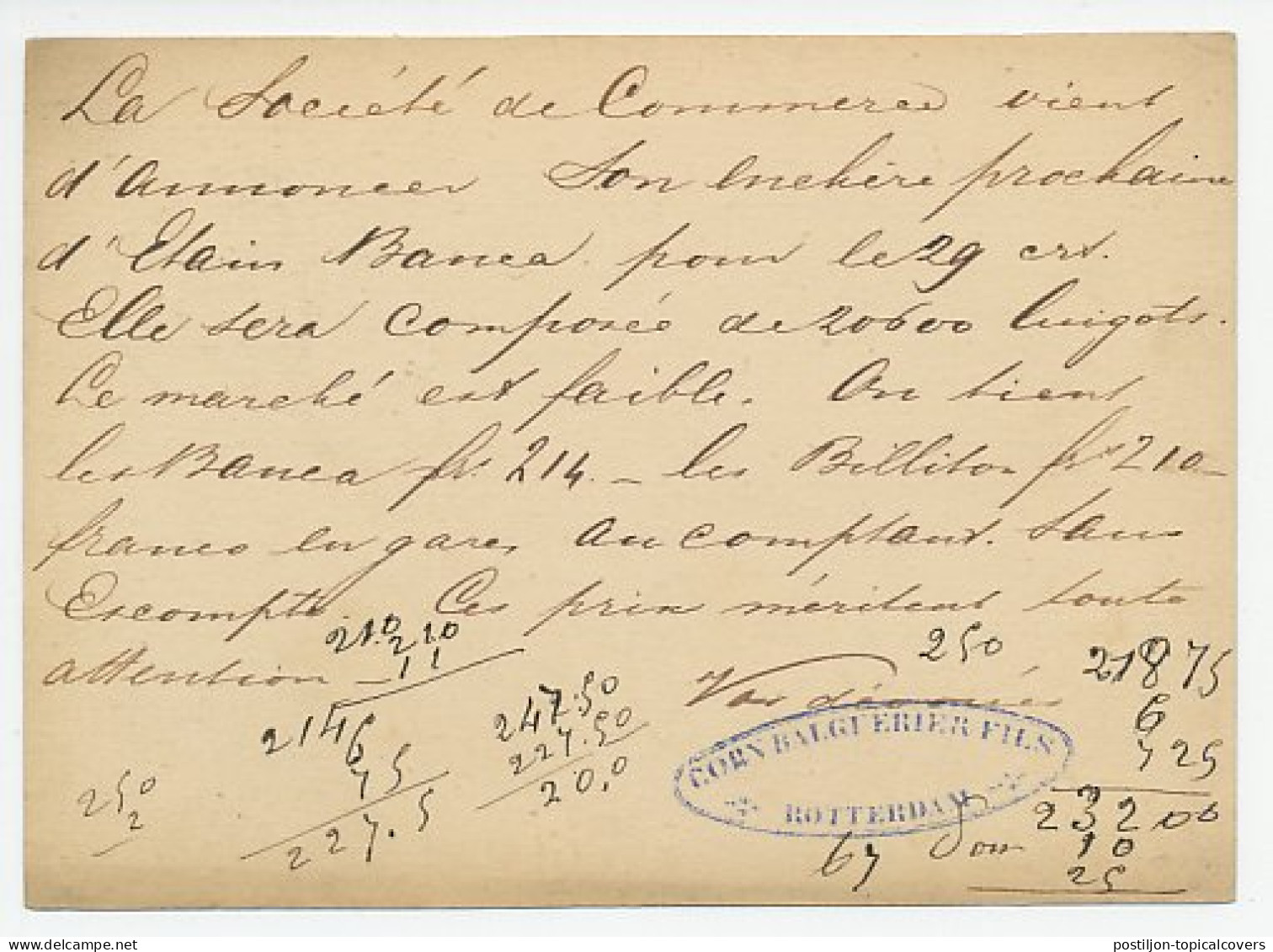 Briefkaart Rotterdam - Frankrijk 1880 - Trein- / Grensstempel - Briefe U. Dokumente