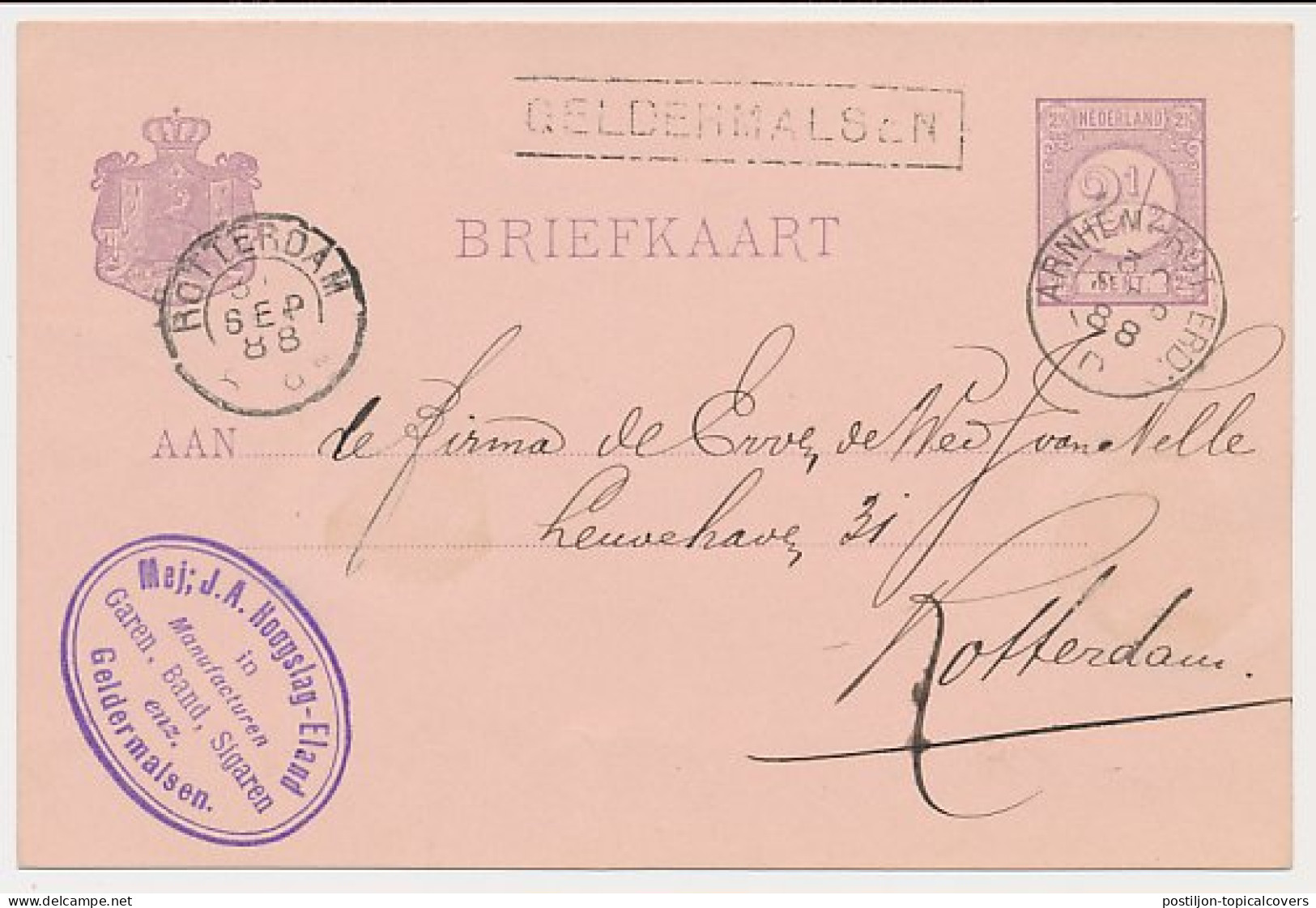 Trein Haltestempel Geldermalsen 1888 - Lettres & Documents