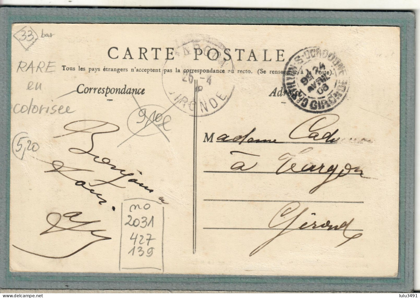 CPA (33) CASTILLON-sur-DORDOGNE - Aspect De La Gare Et De L'avenue En 1908 - Carte Colorisée Rare - Autres & Non Classés