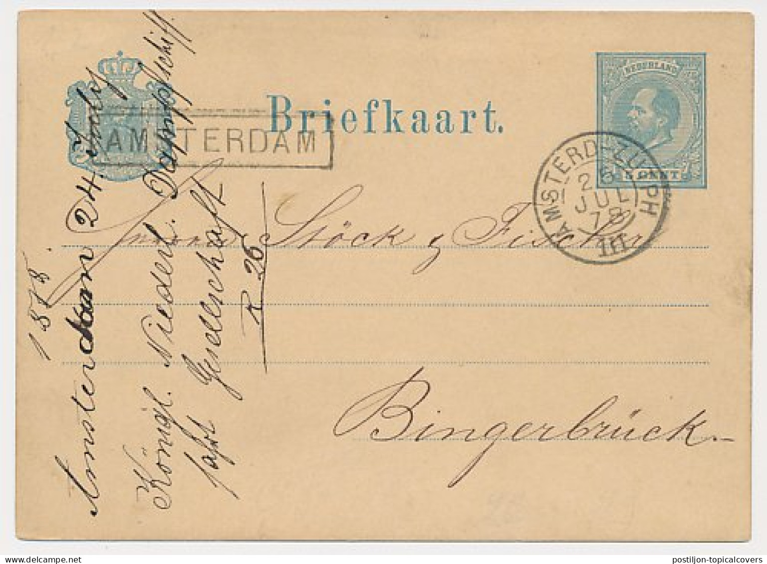 Trein Haltestempel Amsterdam 1878 - Covers & Documents
