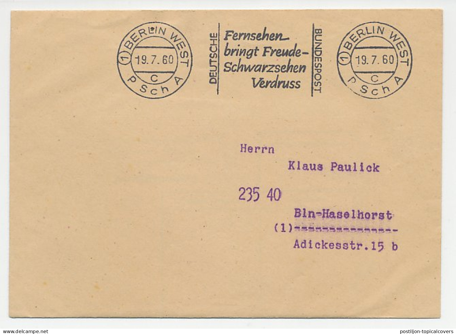 Cover / Postmark Germany 1960 Television - Illegal Watch - Non Classés