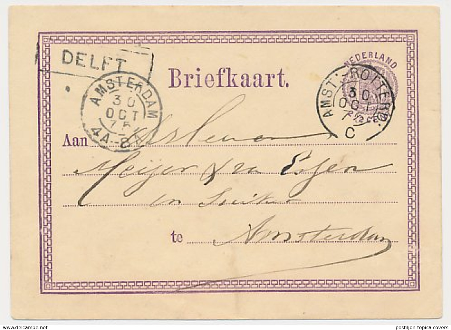 Trein Haltestempel Delft 1875 - Briefe U. Dokumente