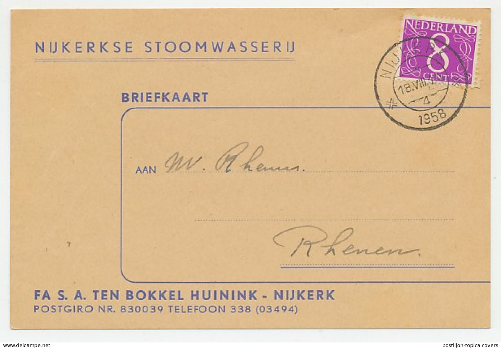 Firma Briefkaart Nijkerk 1958 - Stoomwasserij - Zonder Classificatie