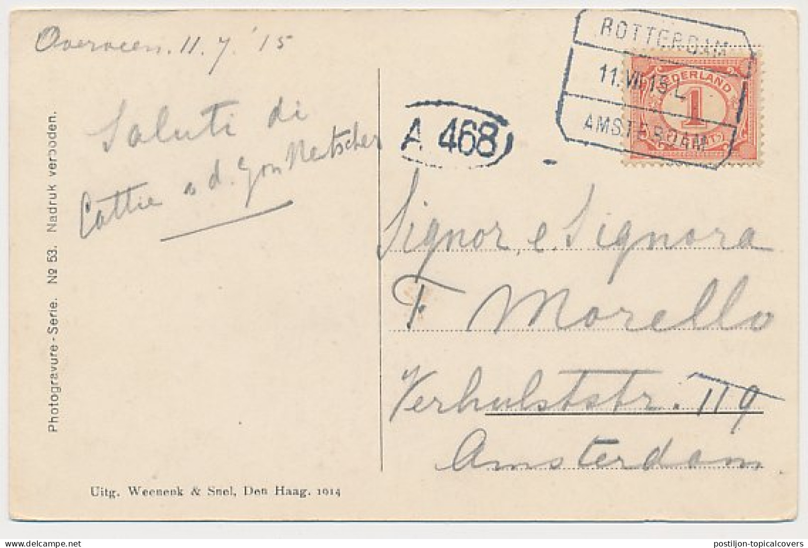 Treinblokstempel : Rotterdam - Amsterdam L 1915 ( Overveen ) - Unclassified