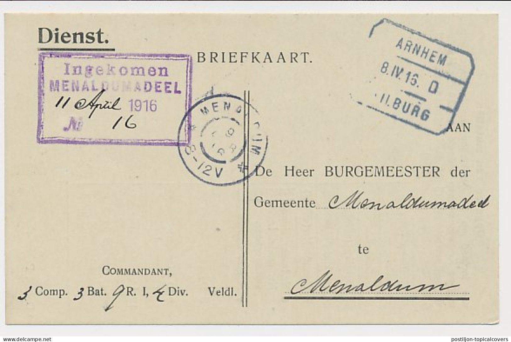 Treinblokstempel : Arnhem - Tilburg D 1916 - Non Classés