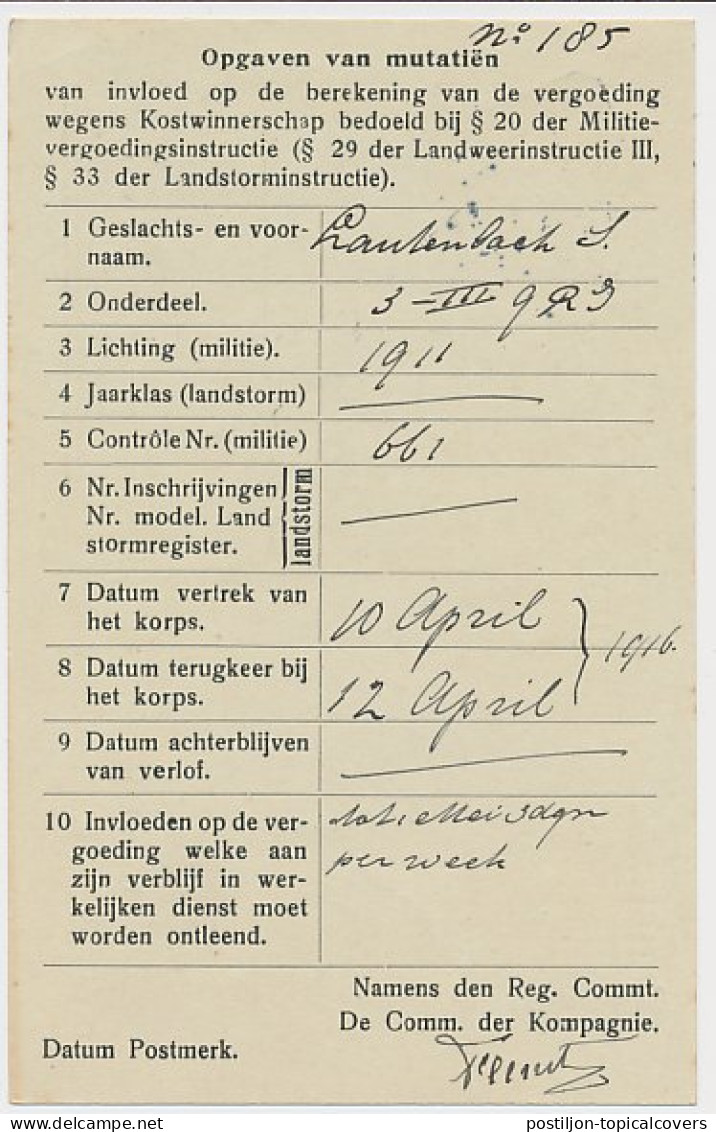 Treinblokstempel : Arnhem - Tilburg D 1916 - Non Classés