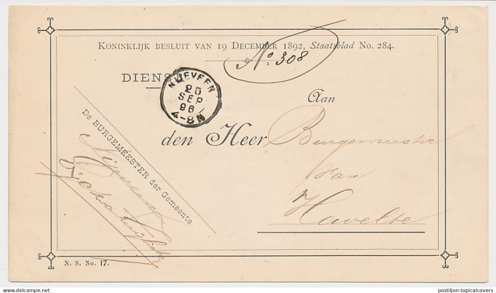 Kleinrondstempel Nijeveen 1896 - Non Classés