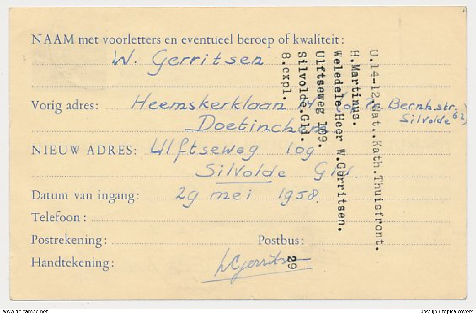 Verhuiskaart G. 24 Doetinchem - Den Haag 1958 - Entiers Postaux