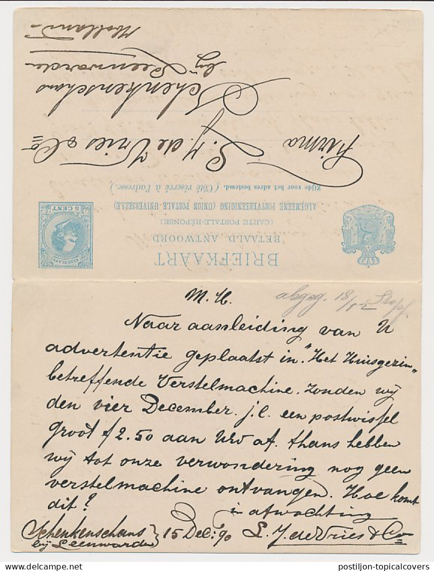 Briefkaart G. 28 Leeuwarden - Wenen Oostenrijk 1890 - Entiers Postaux