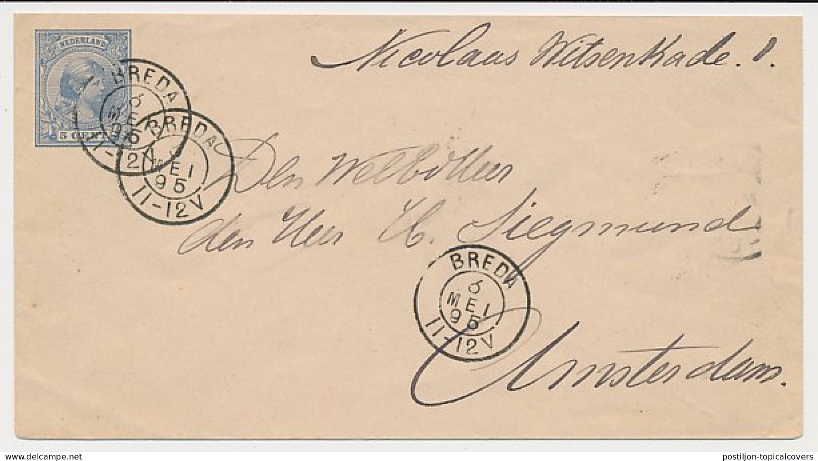 Envelop G. 5 C Breda - Amsterdam 1895 - Entiers Postaux