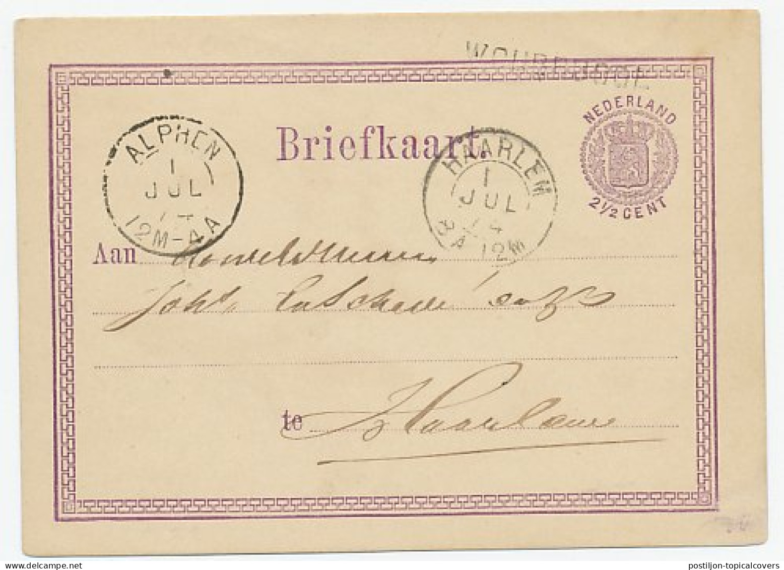 Naamstempel Woubrugge 1874 - Covers & Documents