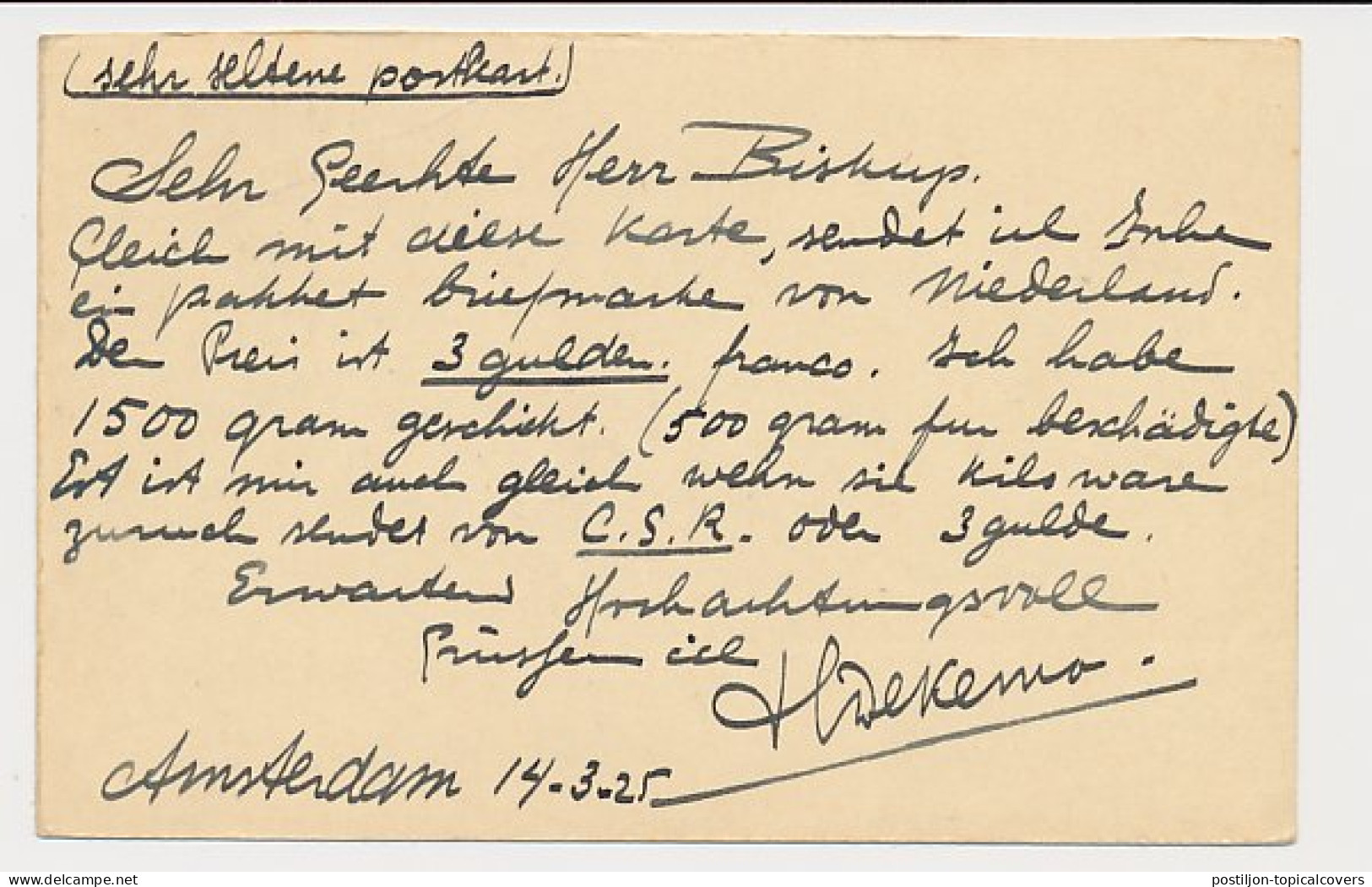 Briefkaart G. 159 A-krt. Amsterdam -Kladno Tsjechoslowakije 1925 - Entiers Postaux