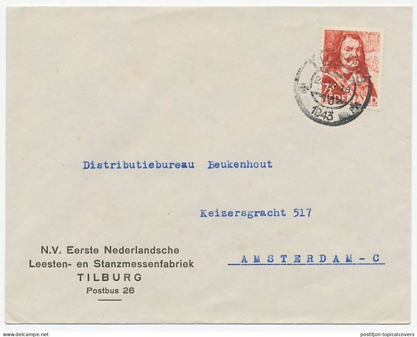 Firma Envelop Tilburg 1943 - Leesten- En Stanzmessenfabriek - Non Classés