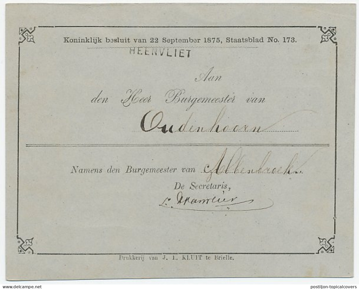 Naamstempel Heenvliet 1884 - Briefe U. Dokumente