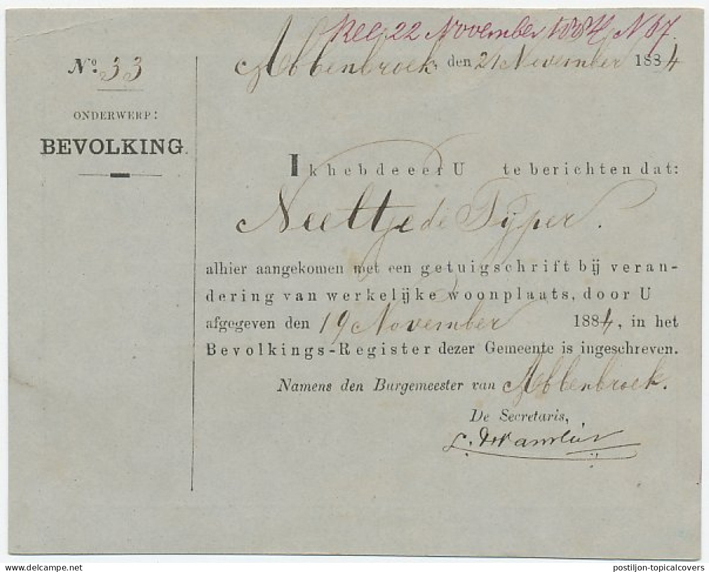 Naamstempel Heenvliet 1884 - Covers & Documents