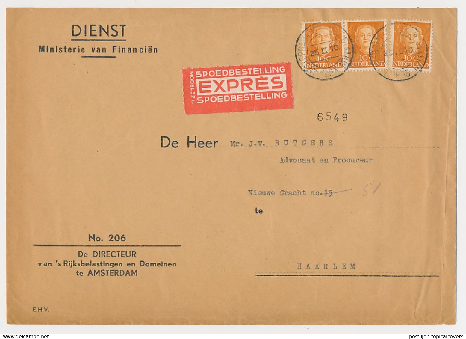 Em. En Face Dienst Expresse Amsterdam - Haarlem 1953 - Non Classés